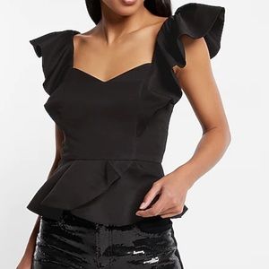 Express Sweetheart Neckline Flutter Sleeve Ruffle Top